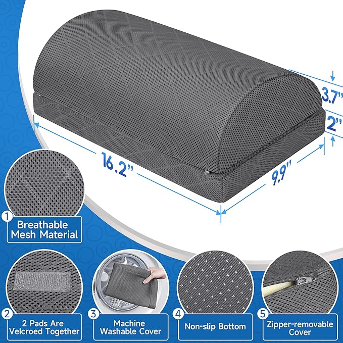 Foot Rest,Desk & Gaming Accessories,Foot Rest for Under Desk at Work,Comfortable Footrest with 2 Adjustable Heights & Removable Cover, Office Desk Accessories(Gray)
