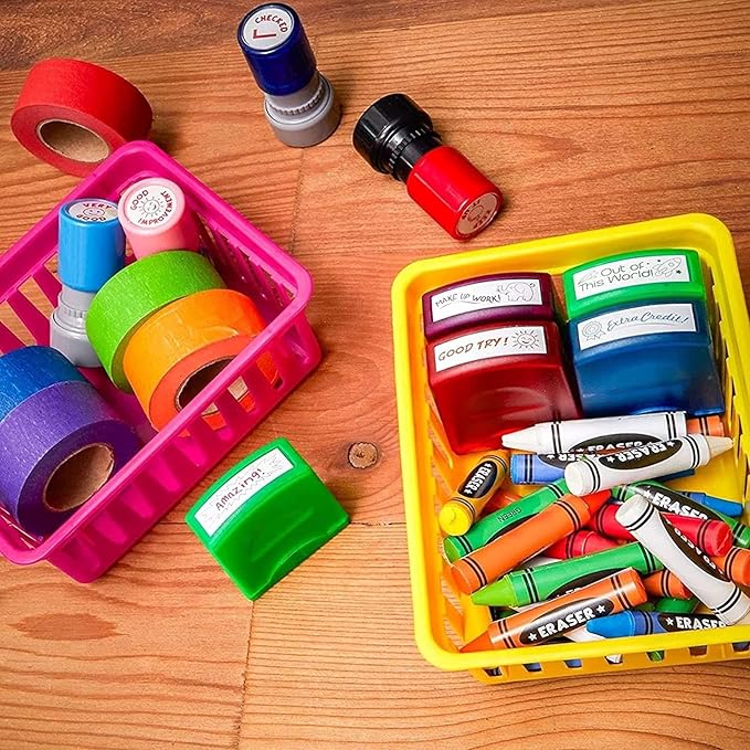 Bright Creations 12 Pack Small Plastic Classroom Storage Bins for Organization and School Supplies 6 Colors (6.1x4.8 in)