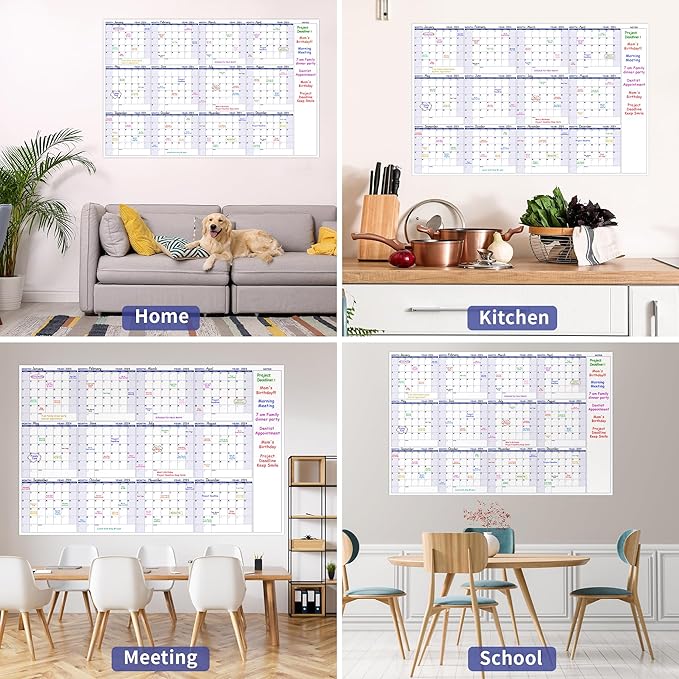 Large Dry Erase Calendar β Yearly Wall Calendar Dry Erase, 57.9" x 37", 12-Month Undated Calendar, Reusable Laminated with 15 Stickers - Purple