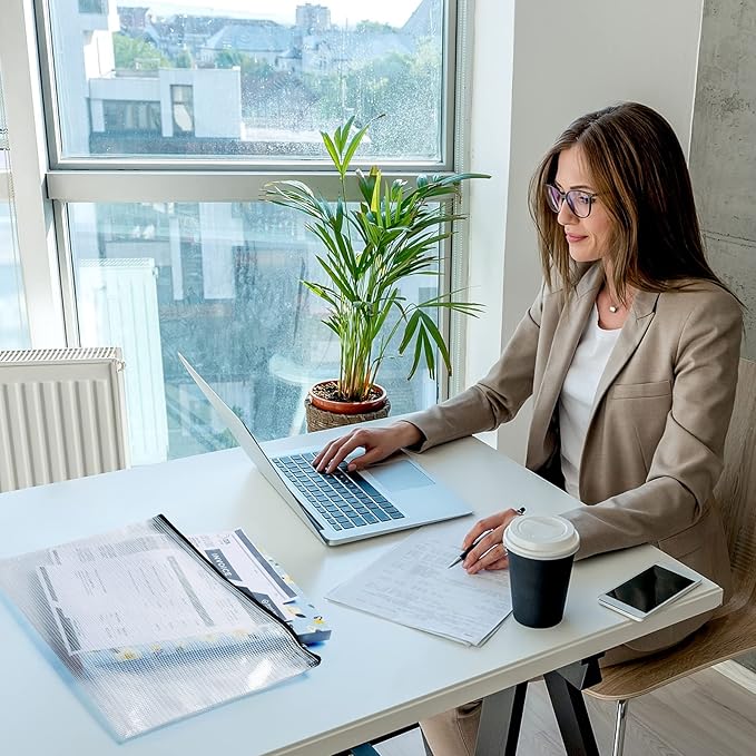 Mesh Zipper Pouch, 6PCS Waterproof Plastic Mesh ZipperBag, A4 Size Tear-Resistant Document Pouch, Extra Large Zip File Bags, for School Office Supplies Home Travel Storage(13.5×9.5 Inch)