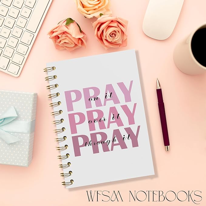 Prayer Journal, Pink Preppy Notebook - Pray on It Pray over It Pray Through It, Christian Gifts Journal, Daily Prayer Journal, Christian Journal, Christian Notebook for Women, 5.5x8.3 Inches
