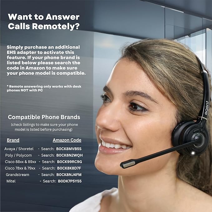 TruVoice Agent AW80 3-in-1 Wireless Headset with Noise Canceling Microphone for Phone, PC and Cell | 500 FT Maximum DECT Range (15 x Bluetooth Distance) - Remote Answer Capability with Additional EHS
