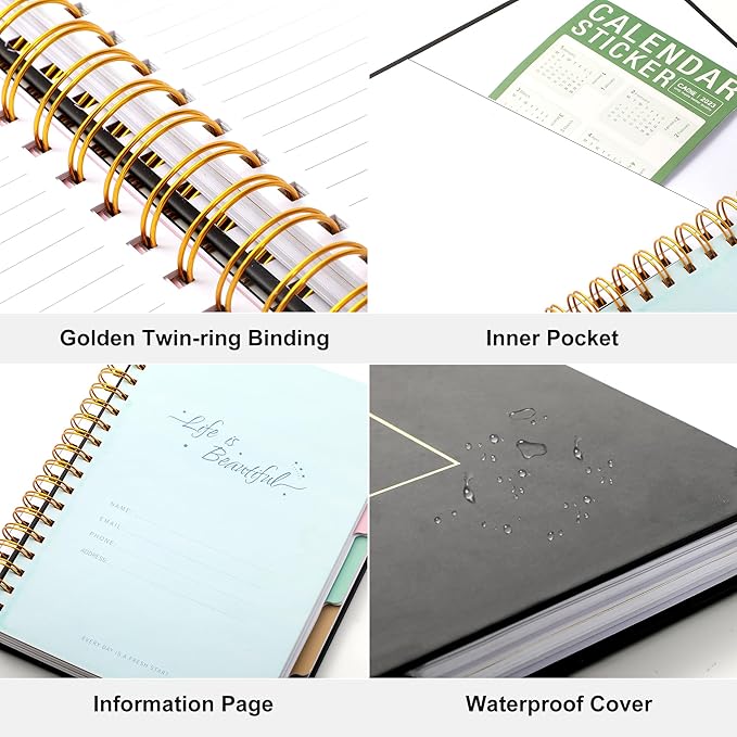 Hardcover Spiral Notebook with Tabs 5.5"x7.5" Small Spiral Lined Journals for Women with Dividers 220 Pages College Ruled Composition Notebook 5 Subject Notebook for Work, Back to School, Gifts, Black
