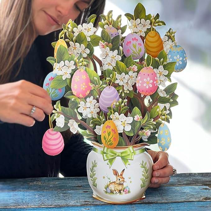 Freshcut Paper Pop Up Cards, Easter Egg Tree, 12 Inch Life Sized Paper House Plants 3D Popup Greeting Card, Easter Card, Thank You Cards, Blank Notecard & Envelope