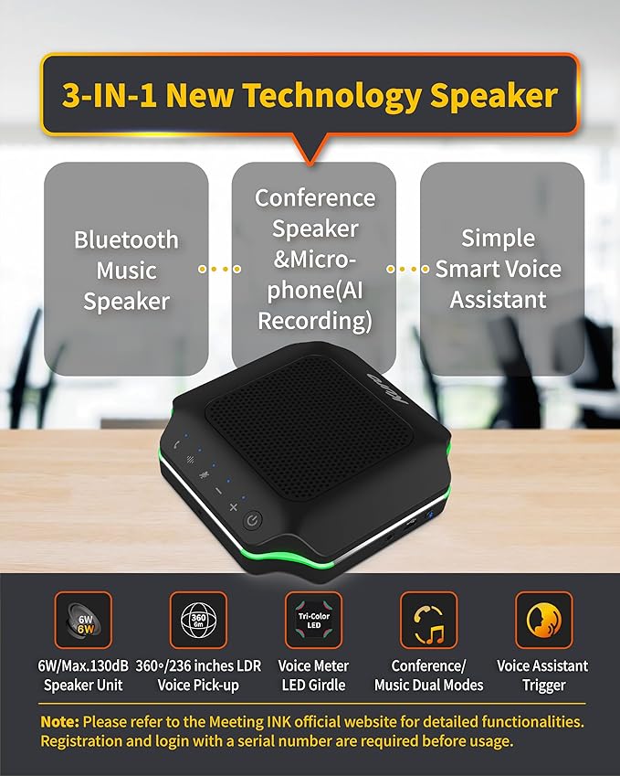 KURO CSP-102 Bluetooth AI Speakerphone Conference Speaker and Microphone with AI Noise Cancellation Long Coverage 360 Degree Voice Pickup Wireless Office Mic for Zoom Meeting Skype Teams Black
