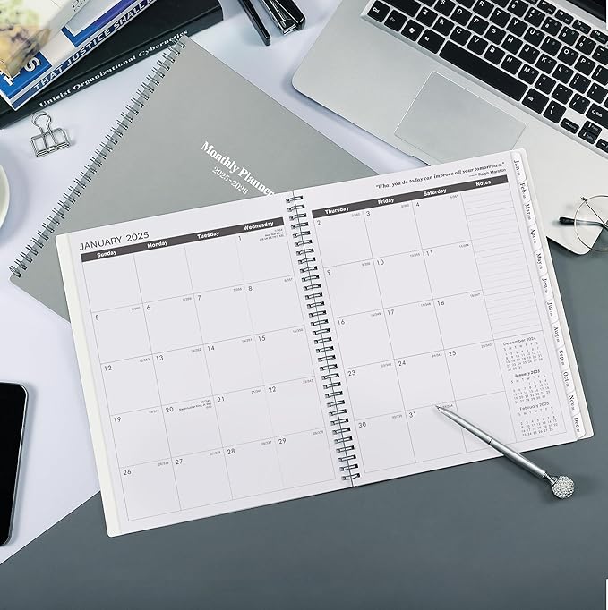 2025-2026 Monthly Planner/Calendar - 2 Year Planner 2025-2026, Monthly Tabs, 9ββ Γ 11ββ, Jan. 2025 - Dec. 2026, Hard Cover, Inner Pocket - Grey