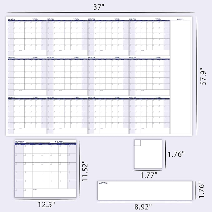 Large Dry Erase Calendar β Yearly Wall Calendar Dry Erase, 57.9" x 37", 12-Month Undated Calendar, Reusable Laminated with 15 Stickers - Purple