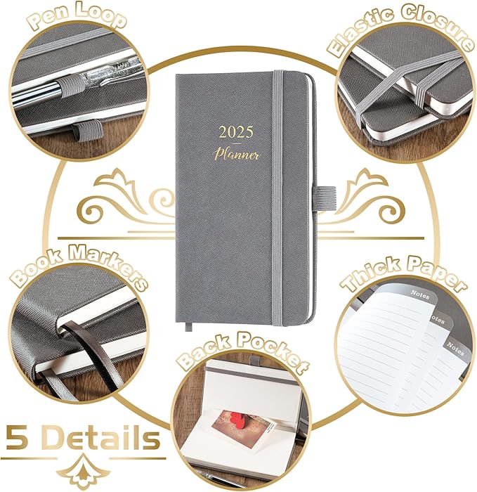 2025 Pocket Planner - Pocket Planner 2025, Weekly & Monthly Planner from JAN 2025- DEC 2025, 6.3''Γ3.8'', Small Planner for Purse, Pen Loop, Inner Pocket, 2 Bookmark