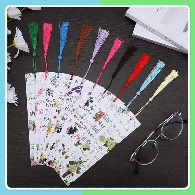 20 Pcs Bible Verses Bookmarks Christian Gifts for Women Inspirational Scripture Bookmarks with Tassel Motivational Cross Flower Bookmarks for Women Girls Book Lover Birthday Graduation Religious Gift
