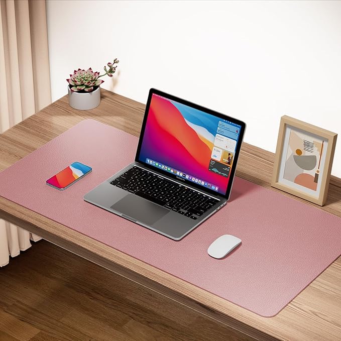 Boutilon Leather Desk Pad 35"x 17" Non-Slip Mouse Pad,Office Desk Mat,Waterprooft PU Leather Desk Blotter,Desk Pad Protector,Desk Writing Pad for Home Office Decor (L-Pink,35"x 17")
