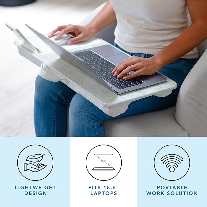 LAPGEAR Home Office Lap Desk with Device Ledge, Mouse Pad, and Phone Holder - Taj Mahal Marble - Fits up to 15.6 Inch Laptops - Style No. 91581