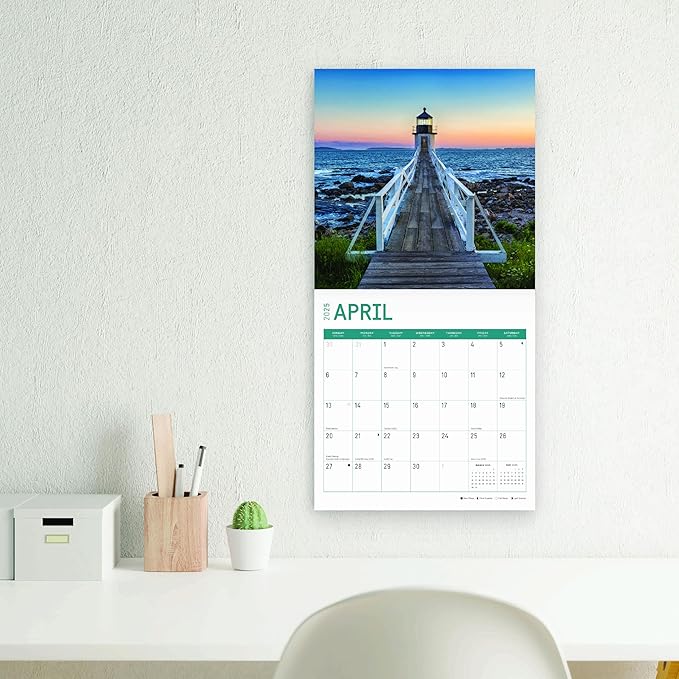 2025 Lighthouses Monthly Wall Calendar by Bright Day, Includes Over 300 Stickers, 12 x 12 Inch