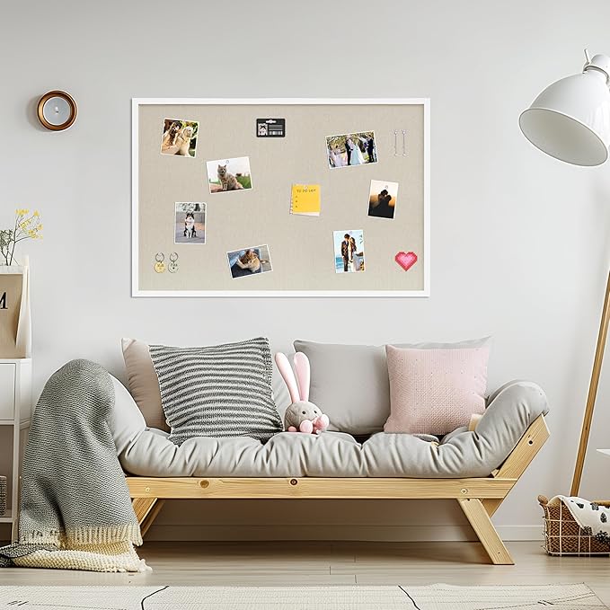 Cork Board with Linen White,Bulletin Board 36"x24" Hanging Corkboards for Office Home School Message Board or Vision Board Decoration.