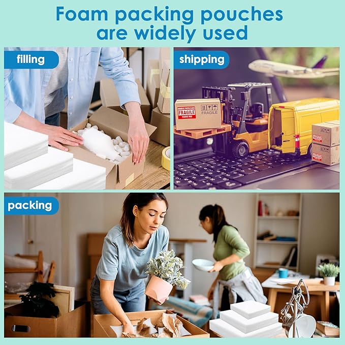 200 Pack Cushion Foam Pouches 3 Sizes wrap pouches with 12x12 Inch Foam Wrap Sheets dish packing kit Moving Fragile Items Packing Moving Supplies for Storage and Shipping With 50Fragile Stickers
