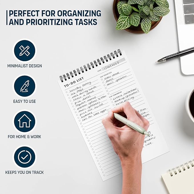 To Do List Notepad 3 Pack: Has Multiple Functional Sections - 6.5 x 9.8" 60 Sheets - Spiral Daily Planner Notebook - Task Checklist Organizer Agenda Pad for Work, Note and Todo Organization