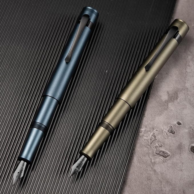 Hongdian M2 Black Forest Mini Fountain Pen, Medium Soft Nib & Sleek Shape Aluminium Short Pocket Travel Pen (Midnight Blue)