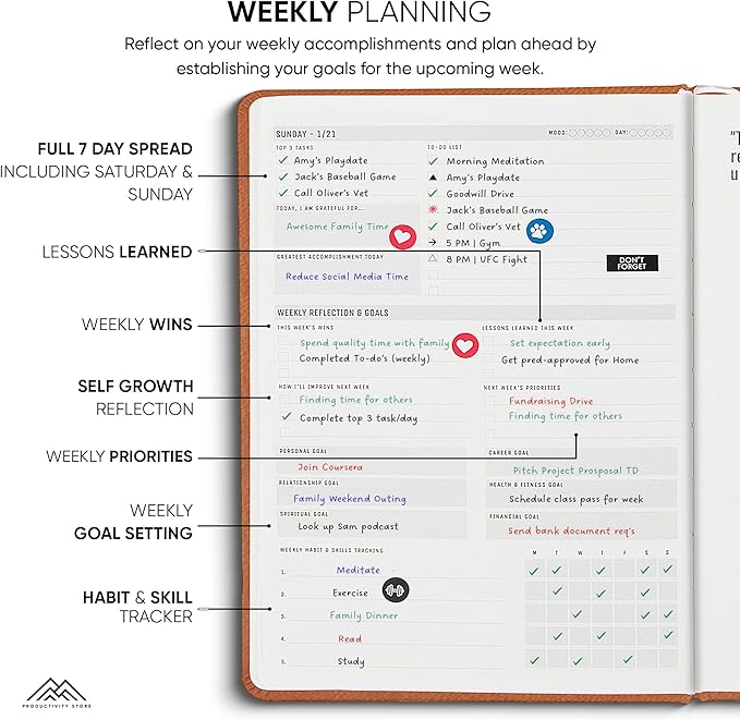PRODUCTIVITY STORE Pro - Dated, 2025 Planner, 5.8” x 8.3” - The #1 Productivity Planner to Achieve Your 2025 Goals - Planner 2025-2026 - Brown - A5
