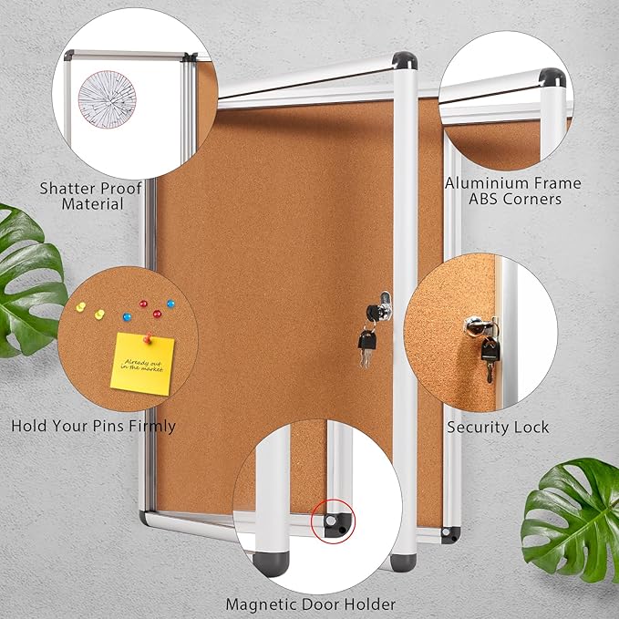 SWANCROWN Enclose Bulletin Board Tamper-Proof Dispaly Case School Office Cork Noticeboards for Information Photo, 38x28inch (9xA4)