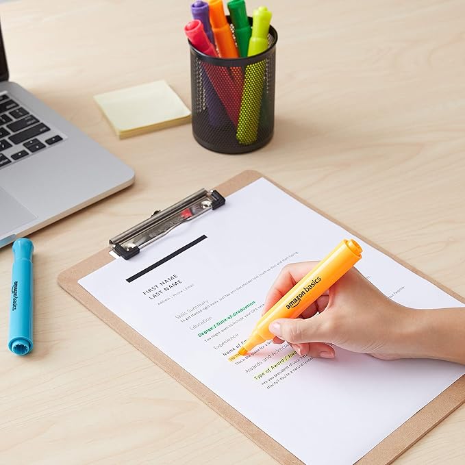 Amazon Basics Highlighters 12 Pack, Assorted Colors, Chisel Tip, Office and School Supplies