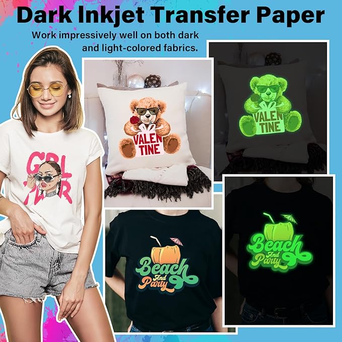 TECKWRAP Printable Heat Transfer Paper for T-Shirts 10 Sheets, 8.3" X 11.7" Printable Heat Transfer Vinyl for Inkjet Printer, Iron on Transfer Paper for Light and Dark Fabric (Glow in Dark)