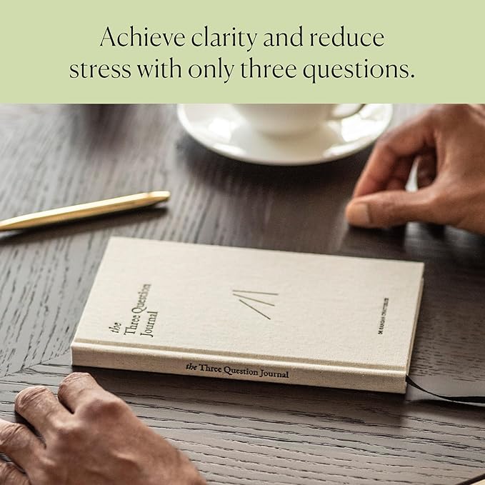 The Three Question Journal Dr. Rangan Chatterjee - Daily Gratitude Journal 2025 for Mindfulness, Stress Relief, Guided Journal for Daily Mental Wellness Personal Growth - Linen - Intelligent Change