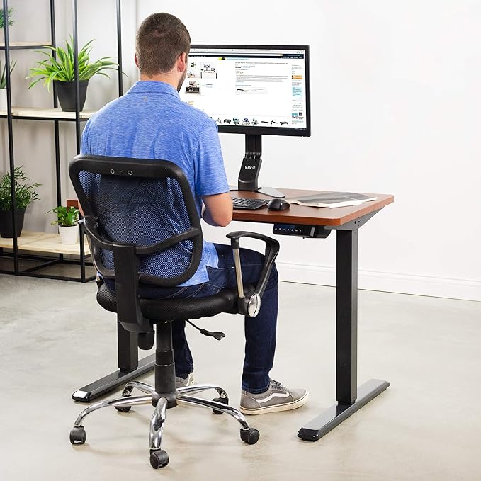 VIVO Dark Walnut 43 x 24 inch Universal Solid One-Piece Table Top for Standard and Sit to Stand Height Adjustable Home and Office Desk Frames, DESK-TOP43D