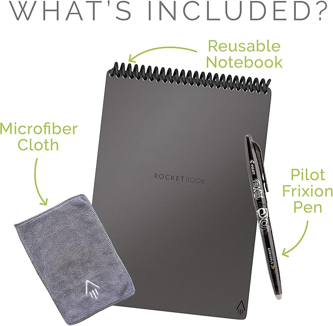 Rocketbook Smart Reusable Notebook, Flip Executive Size Spiral Notebook, Gray, (6" x 8.8"")
