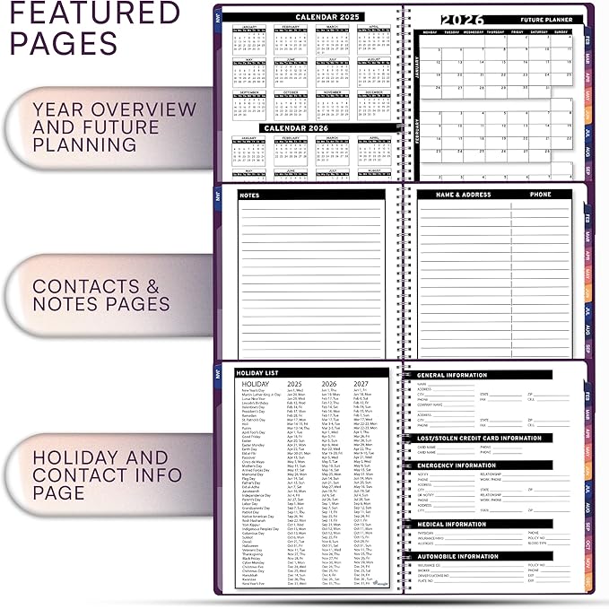 2025 Appointment Book & Planner- Ensight 6.5 x 8.5 inches, Large Tabbed Daily Hourly Weekly Planner, Calendar & Schedule Book 30-Minute time Slots, Business & Personal Planner Jan 2025- Dec 2025- Purple