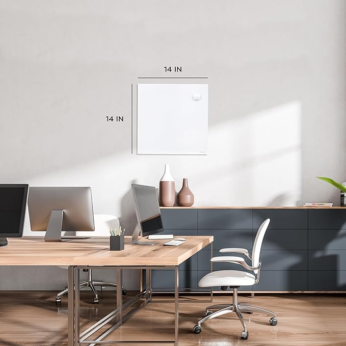 U Brands Magnetic Dry Erase Board, 14"x14", Frameless, includes Marker and Magnet
