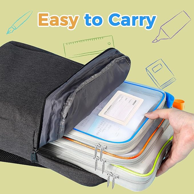 Pendancy Mesh Zipper Pouch 14.8x10.8 in Transparent Lightweight Nylon File Folders, A4 Size Multi-Layer Subject Document Organizer Accessories Storage Bag for Office and School Supplies(4 PCS)