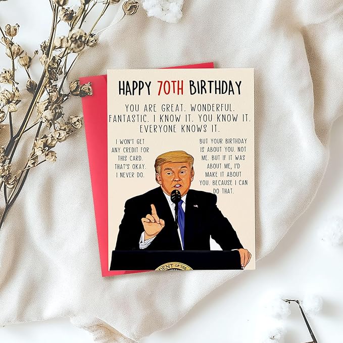 Funny Trump 70th Birthday Card for Women Men, Humor Donald Birthday Gifts for 70 Year Old Men Women, Happy 70th Birthday Decorations for Dad Mom Grandpa Grandma