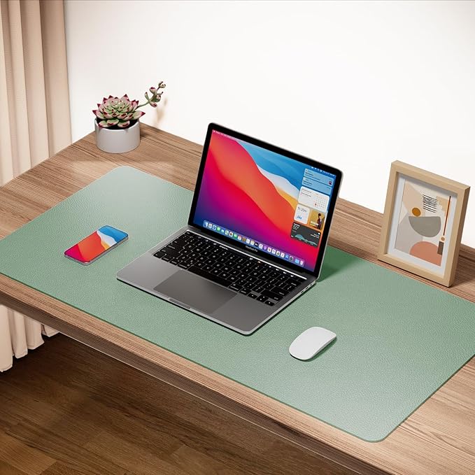 Boutilon Leather Desk Pad 35"x 17" Non-Slip Mouse Pad,Office Desk Mat,Waterprooft PU Leather Desk Blotter,Desk Pad Protector,Desk Writing Pad for Home Office Decor (L-Green,35"x 17")