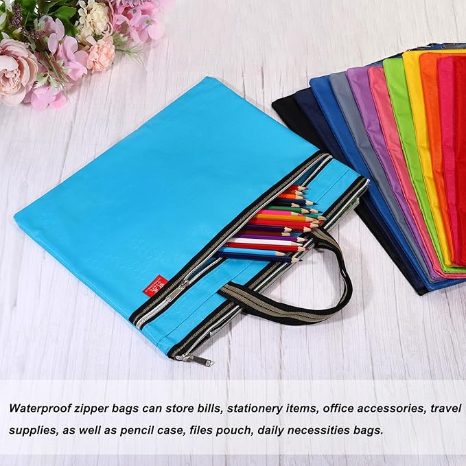 PATIKIL Waterproof Zipper File Bag, Documents Books Tools Storage Zip Pouch for Office Travel, Orange