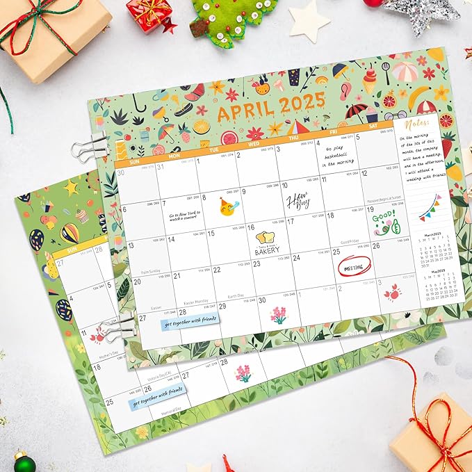 Gannyfer Large Desk Calendar 2025-2026 - 18 months from Jan 2025 to Jun 2026, 22" x 17" Desktop/Wall Pad Calendar with to-do List, Thick Paper with Plastic Cover, Large Ruled Blocks - Snow (2 Binder Clips Included)