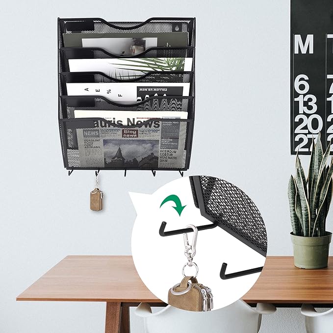 EASEPRES 5 Pocket Hanging File Organizer with Hooks, Black