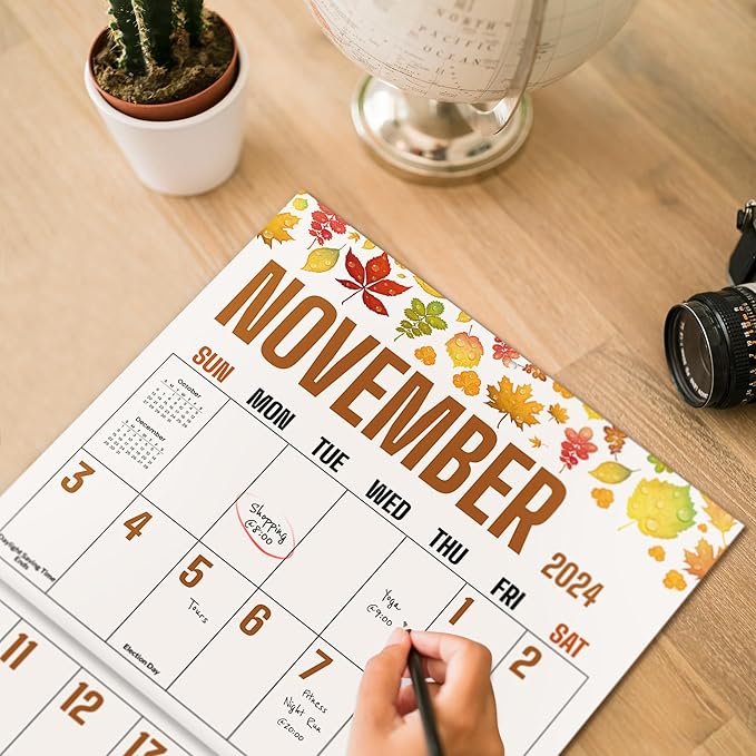 SUNEE Calendar 2024-2025, Large Print Wall Calendar Sep. 2024 - Dec. 2025, 15-Month, Monthly Planner with Big Grid, Big Wall Calendar for Home Office Planning, 12" x 24" (Open)