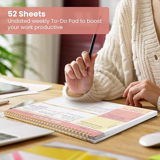 Weekly To Do List Notepad with 52 Undated Sheets(8.5"×11")- Undated Weekly Planner Notepad for Office Desk Accessories and Supplies - Sunshine Petal