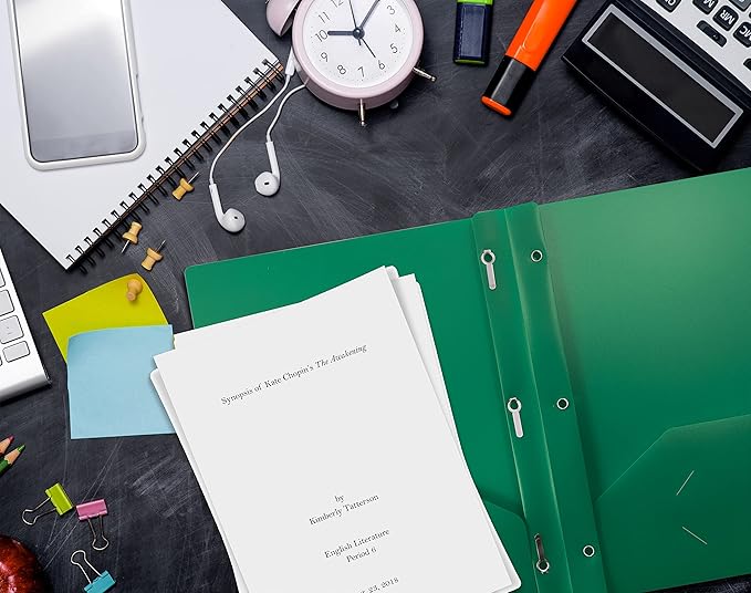 Better Office Products Green Plastic 2 Pocket Folders with Prongs, Heavyweight, Letter Size Poly Folders, 24 Pack, with 3 Metal Prongs Fastener Clips, Green