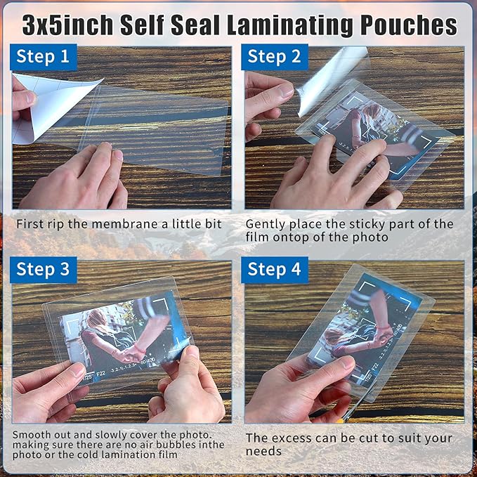 50 Sheets 3x5inch Self Seal Laminating Pouches Self Adhesive Laminating Sheet No Laminating Machine Needed for Photos Index Cards