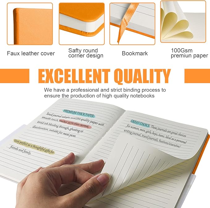 Lined Journal Notebook, 10Pack(Orange), 160 Pages, Medium 5.7 inches x 8 inches - 100 gsm Thick Paper, Hardcover