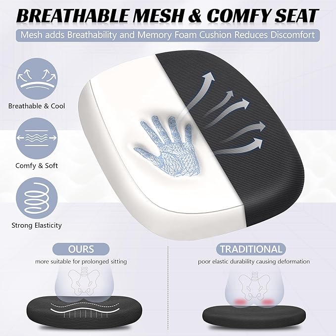 Office Chair Ergonomic Desk Chair with Adjustable 3D Lumbar Support and Height, Comfy Mesh Computer Chair with Flip-up Armrests, Swivel Rolling Task Chair with Wheels for Home Office (Black)