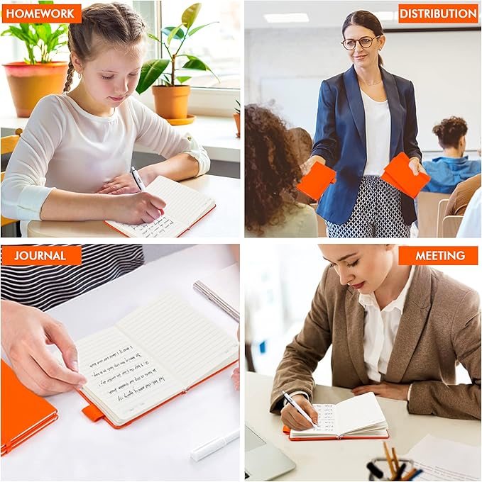 feela 15 Pack Pocket Small Notebooks Bulk, Mini Cute Notepads Hardcover College Ruled Lined Journals with Pen Holder for School Business Memos, with 15 Black Pens, 3.5”x 5.5”, A6, Orange