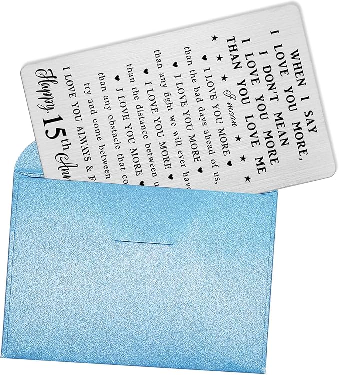 CPLJW 15 Year Anniversary Card Gifts for Him Her, Steel Gifts for Men for 15th Anniversary, 15 Wedding Anniversary Wallet Card Gifts