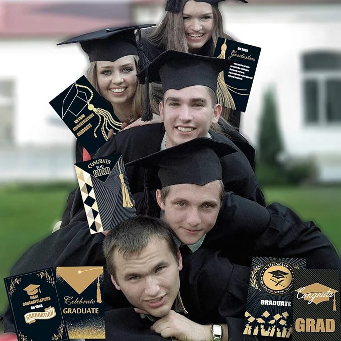 Graduation Cards, Graduation Cards 2024 with Envelopes and Gold Foil, 24 Pack Bulk Graduation Greeting Cards, Grad Gift Card for College & High School Graduation Party Decoration