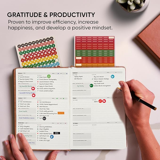 PRODUCTIVITY STORE Pro - Dated, 2025 Planner, 5.8” x 8.3” - The #1 Productivity Planner to Achieve Your 2025 Goals - Planner 2025-2026 - Brown - A5