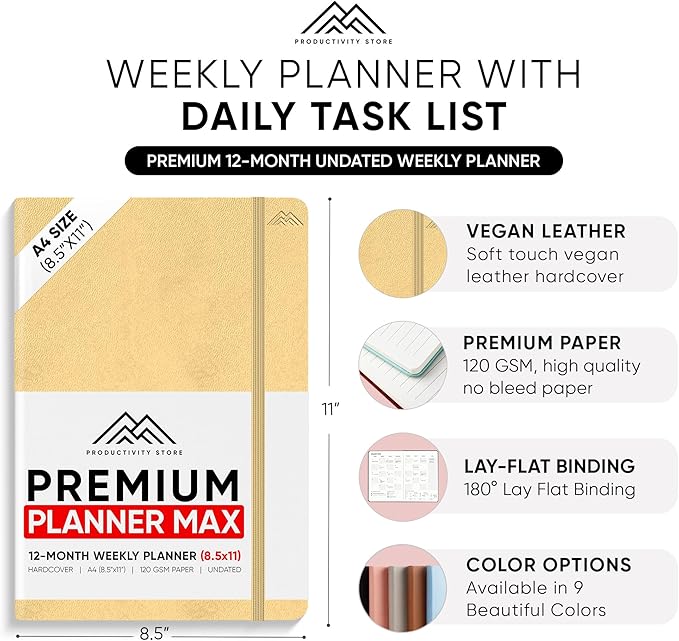 PRODUCTIVITY STORE Pro Max - Undated, 2025 Planner, 8.5" x 11" - The #1 Productivity Planner to Achieve Your 2025 Goals - Planner 2025-2026 - Cream - A4