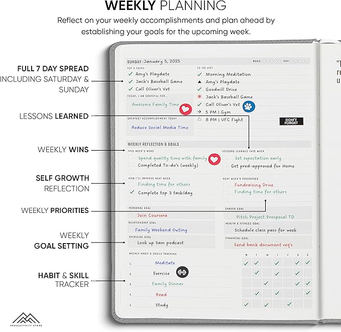 PRODUCTIVITY STORE Pro Max - Undated, 2025 Planner, 8.5" x 11" - The #1 Productivity Planner to Achieve Your 2025 Goals - Planner 2025-2026 - Grey - A4