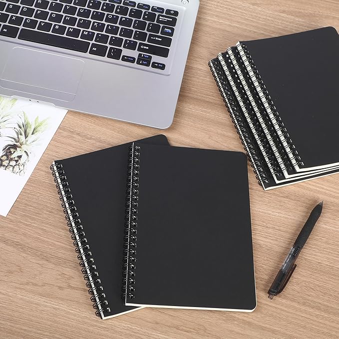 miikoul 60 Packs A5 Spiral Notebooks, Black Ruled Notebooks Bulk, 8.3"×5.5", 60 Sheets/120 Pages, Hardcover Lined Journal Notepad Travel Notebooks for Office and School Supplies