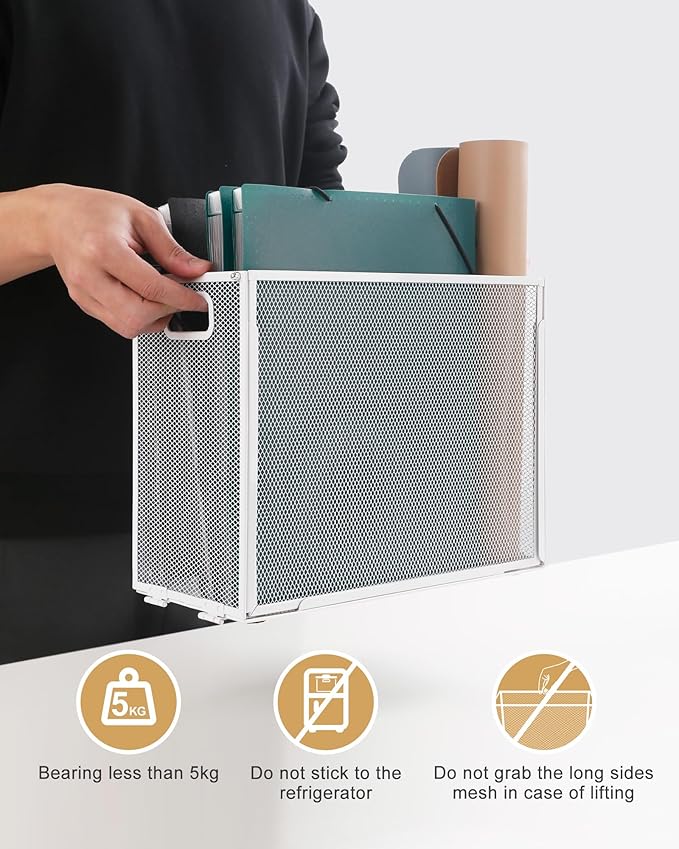 Oterri Hanging File Organizer, Metal File Organizer, Portable Desktop File Organizer for Letter Size Folder, Mesh Hanging File Crate for Office,Folders Not Included(Pure White,2 Pack)