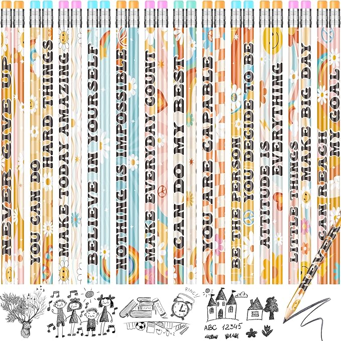 60 Pcs Retro Motivational Pencils Bulk, Inspirational School Pencils for Classroom, Cute Wood Pencils with Encourage Positive Saying, Back to School Supplies for Kids Student Teacher Classroom Reward
